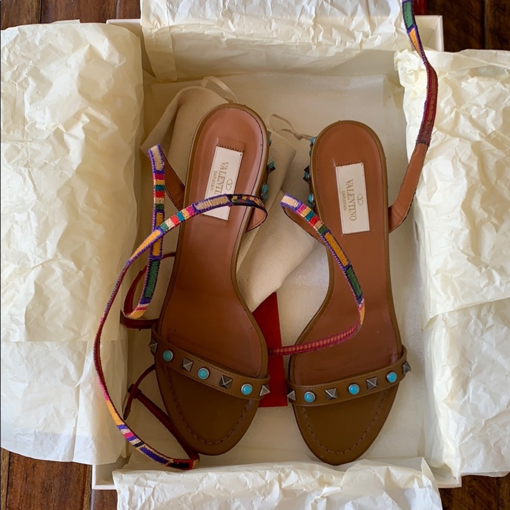 Valentino rockstud block heel tie sandals